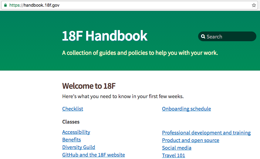 Front page of the 18F Handbook