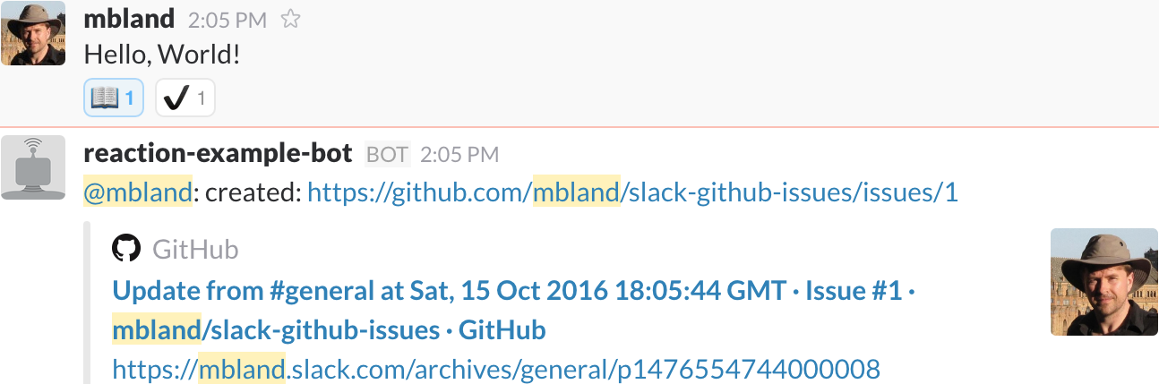 Example slack-github-issues Hubot plugin usage