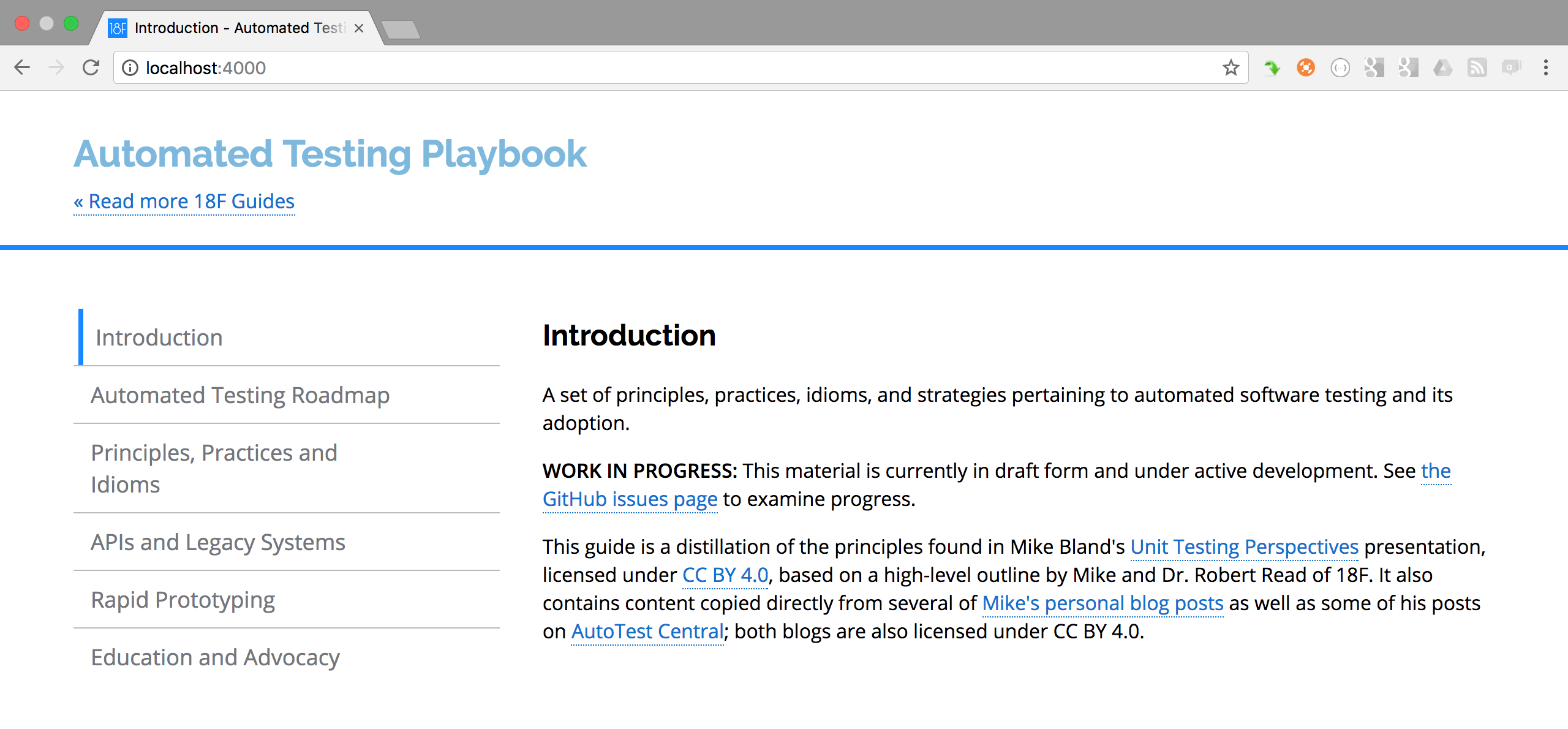 Front page of the Automated Testing Playbook
