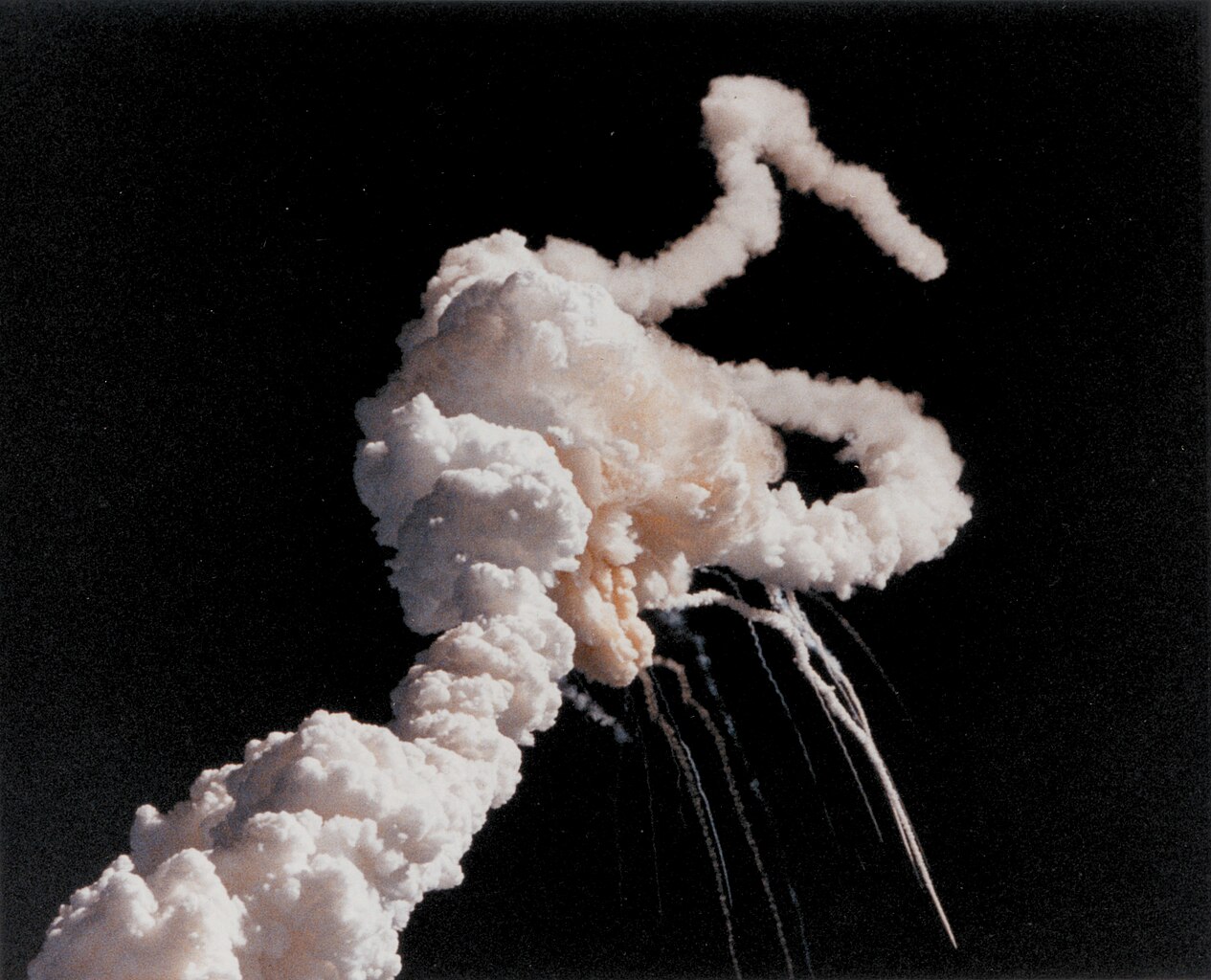 Explosion of the Space Shuttle Challenger shortly after takeoff on January 28,
1986.
