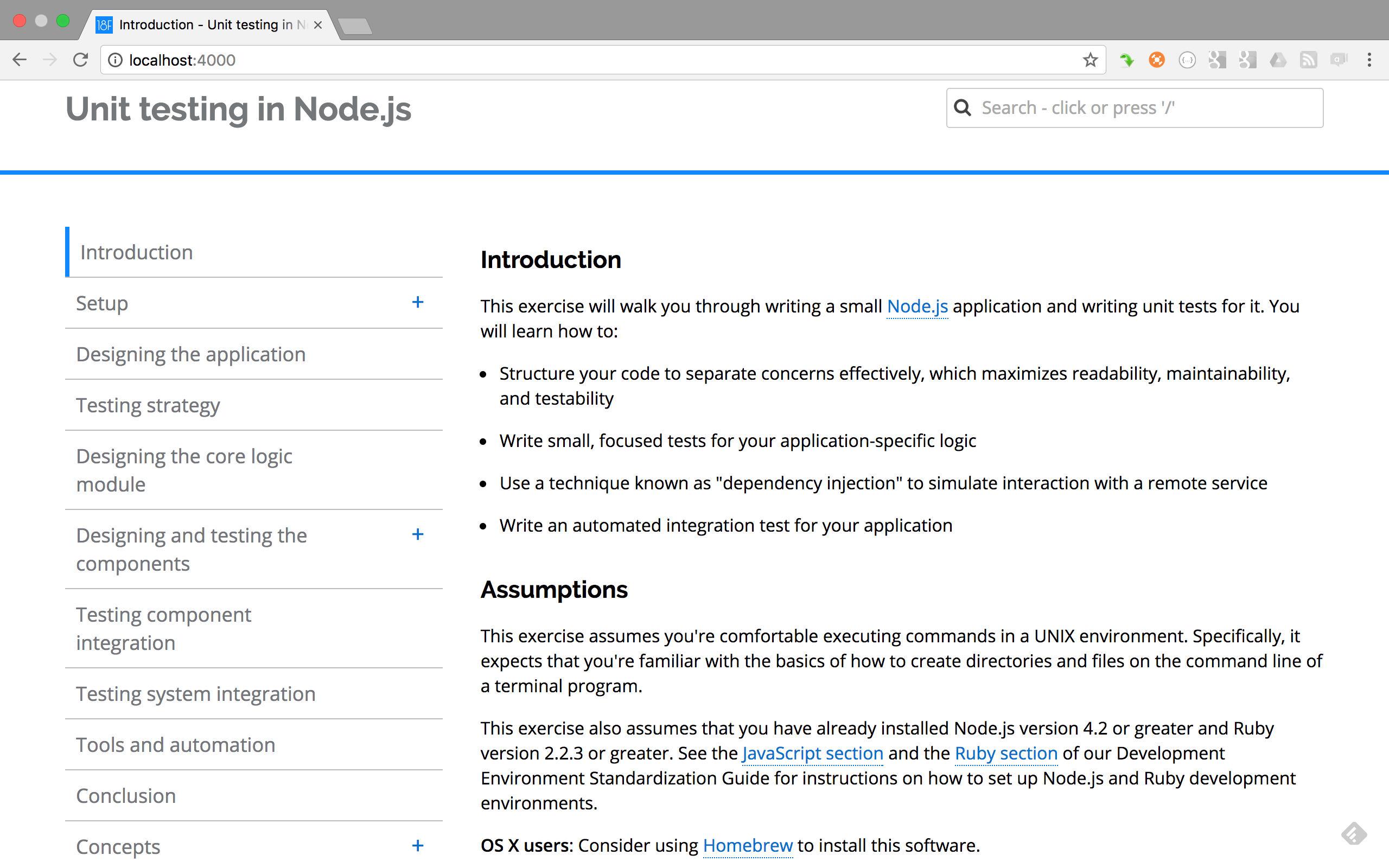Front page of the Unit testing in Node.js tutorial